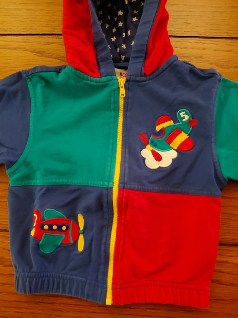 Gymboree Boys Hooded Zip Jacket 12-18M Colorblock Airplane Embroidered